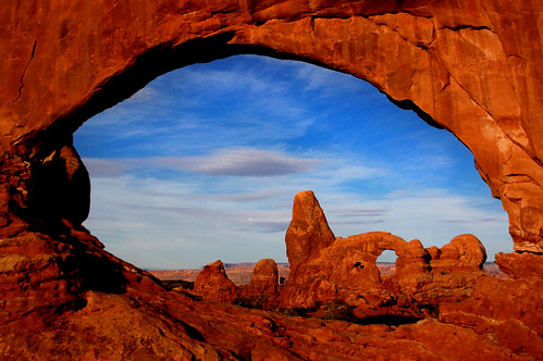 Turret Arch Through North Window at Sunrise -- Outside of Moab UT