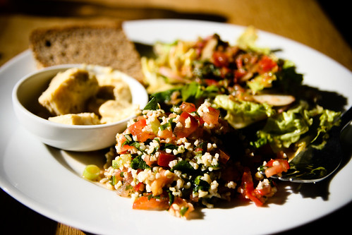Tabbouleh, Hummus, Salad and Bread
