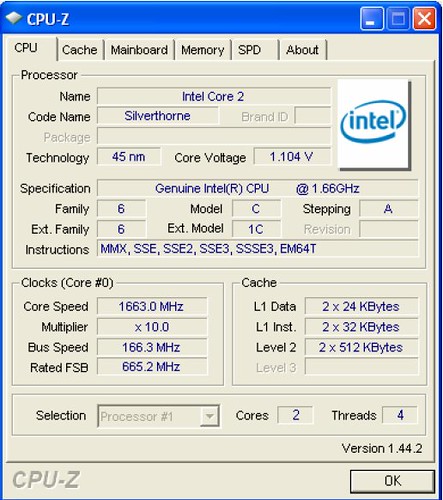 Intel D510MO CPU-Z