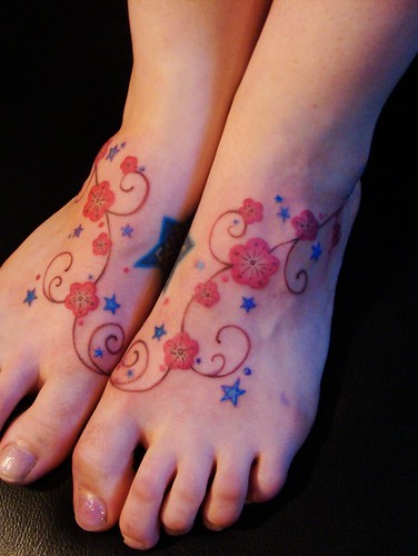 cherry blossom. foot tattoo