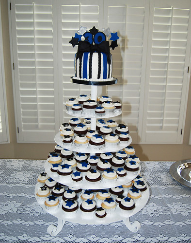 Police Retirement Blue Black and Silver Cupcake Tower