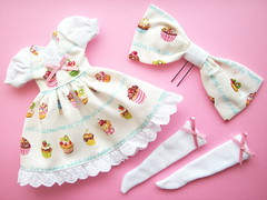 Kawaii Handmade Blythe Dress Hair Bow Socks Set Outfit Japan