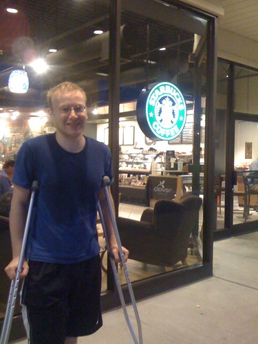 Starbucks after a mall stroll on crutches