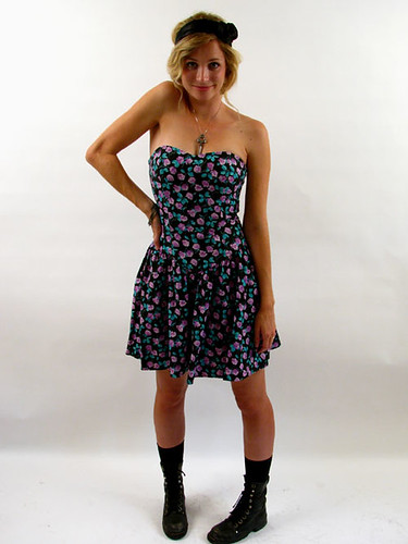 80's STRAPLESS FLORAL DRESS