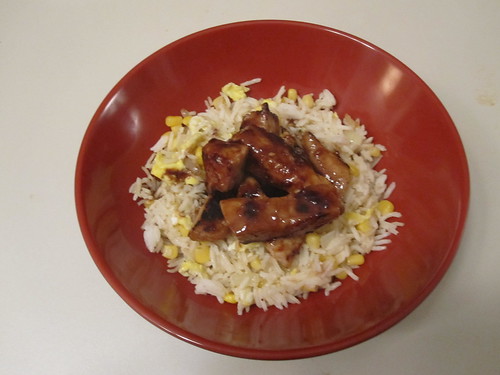BBQ pork with stir-fried rice, at home