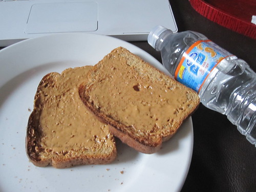 PB toast and orange water at home