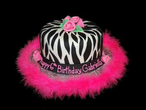 black white and pink zebra 6th birthday cake