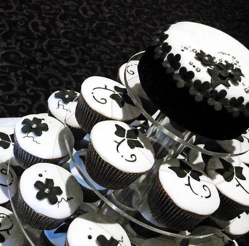 Floral Baroque Wedding Cakes Cupcakes designed to a black and white floral