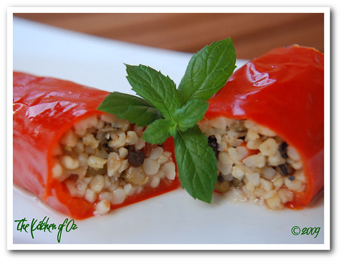 Red Pepper Stuffed with Bulgur and Mung Beans