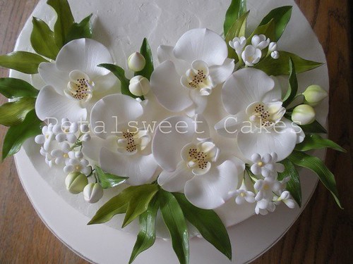 Single Tier Orchid Wedding Cake by Petalsweet Cakes