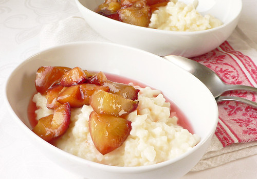 Baked Coconut Milk Risotto & Roasted Plums