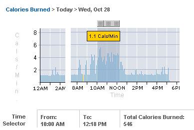 bodybugg graph showing calorie burn before today's weightlifting workout