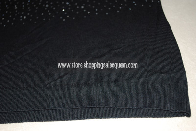 black knit spaghetti top with glitter hemline