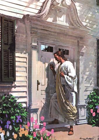 pintura de Jesús llamando a la puerta de una casa