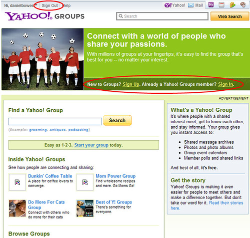 Irritating Yahoo Groups home page