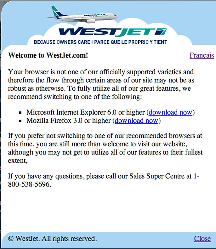 WestJet Website