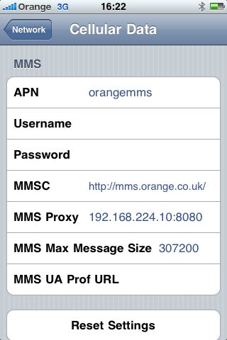 iPhone 3.0 Orange UK MMS Settings