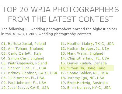 simon.the.photo ranked as one of the top 20 wedding photographers in wpja 09 Q1 contest 7
