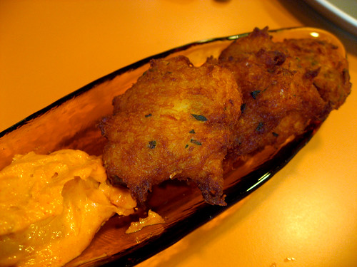 Cod fritters with a super-tasty smoked paprika dip. Really liked that smoky paprika.
