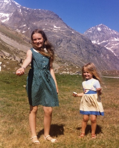 Léan and Órla in the Alps, 1984
