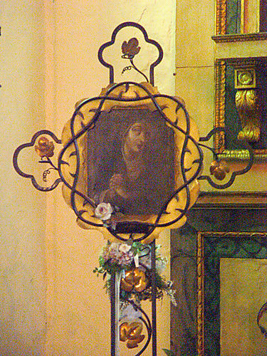 Our Lady of Sorrows, preserved inside the temple mission, whose beauty captivated miraculously the Shoshone.