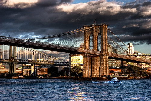 フリー画像|人工風景|建造物/建築物|橋の風景|ブルックリン橋|HDR画像|アメリカ風景|ニューヨーク|フリー素材|