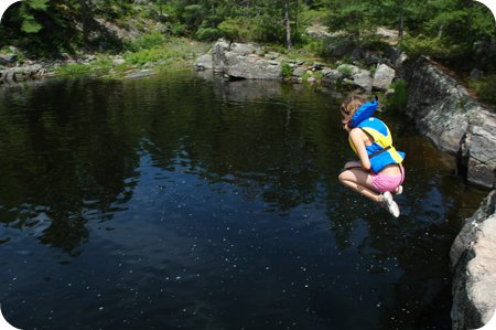 jumping into the water at High Falls Achray