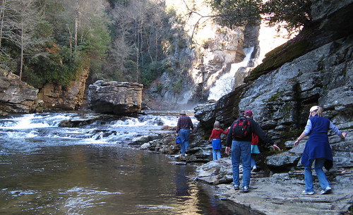 Hiking family at the falls