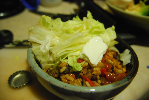 Beans and rice with lettuce