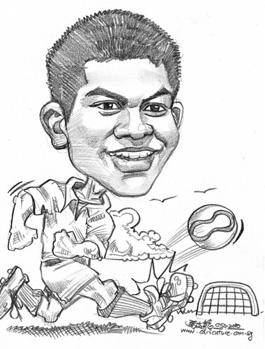 Caricature of a soccer player in  pencil