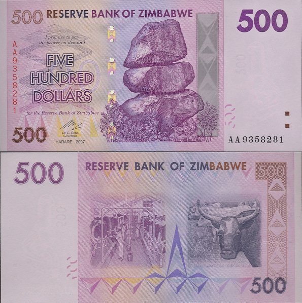 500 dolárov Zimbabwe 2007