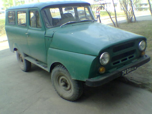 A home made car mix between UAZ 469 and various other vehicles