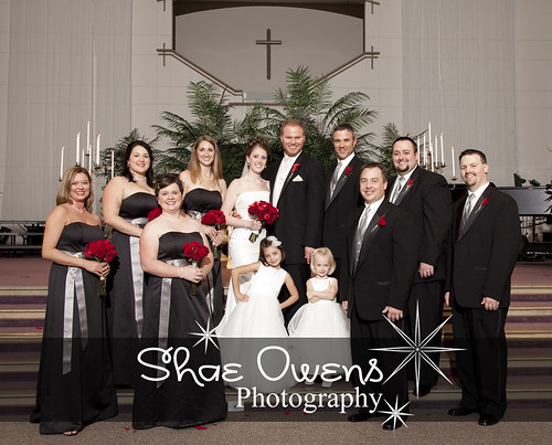 The wedding party The colors were black and silver with red flowers 