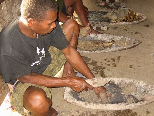 Chopping kava root, Asanvari, Maevo Island