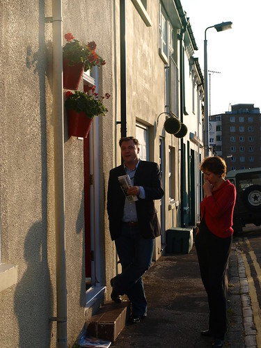 Ed Balls and Nancy Platts on the doorstep.