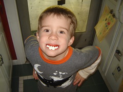 He loves his "vampire" teeth
