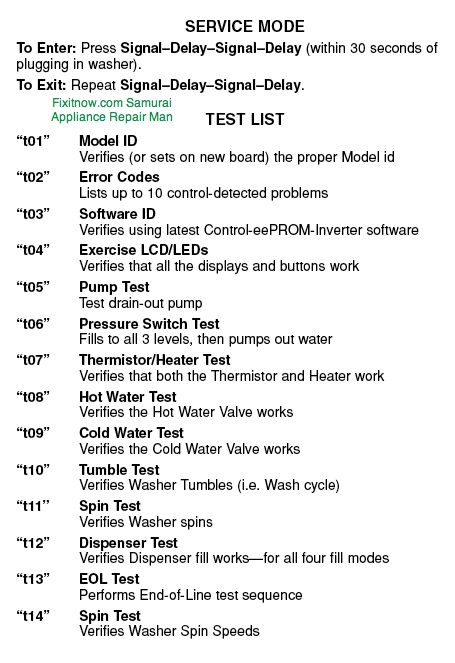 GE Front Load Washer Service Mode