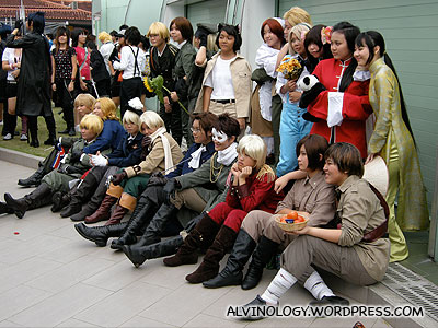A large group of cosplay friends