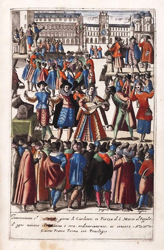 027-Cantantes y comicos en la Plaza de San Marcos-Habiti d’hvomeni et donne venetiane 1609