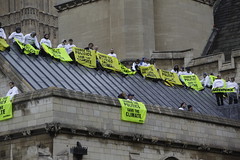 Greenpeace volunteers on the roof of Parliament by Greenpeace UK