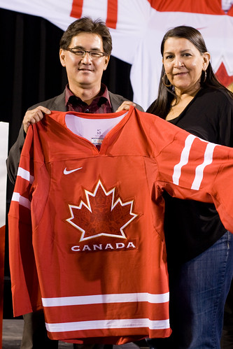 Stuart Iwasaki & Debra Sparrow - Canada Olympic hockey jersey unveiling