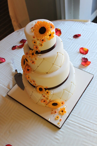 Diamond embossed wedding cake with Sunflowers