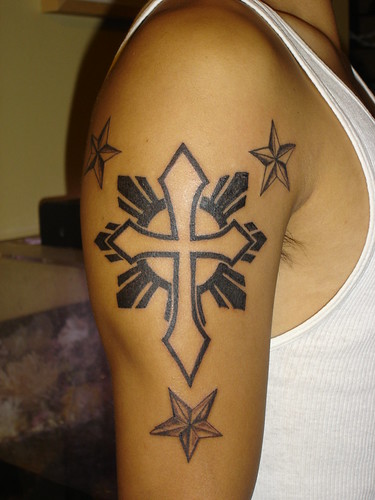Cross w Filipino Sun Stars scratch1st Tags tattoo stars cross