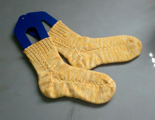 Hand knit Kiila socks by Yarnissima in Joyuna Canary's Song handpainted Palladium luxury sock yarn
