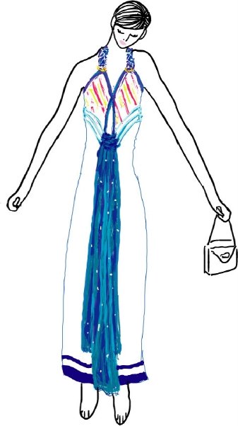 jennifer choi designs blue tassels dress