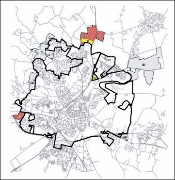 map of Frederick, MD showing existing city limits and pending annexations