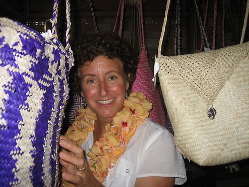 Laura checks out woven bags in Asanvari, Maewo Island