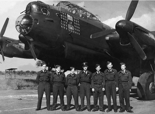 Photo of unidentified Lancaster Bomber No.35 Sqdn and AirCrew, England, World War 2