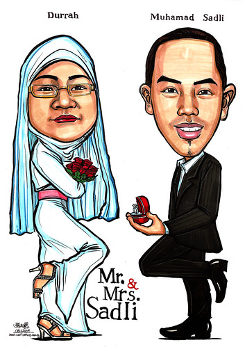 Couple wedding caricatures - Mr & Mrs Sadli A4