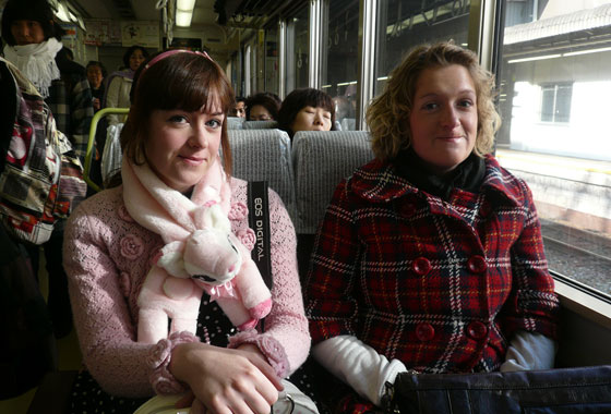 Emma and Amy on the train to Nara